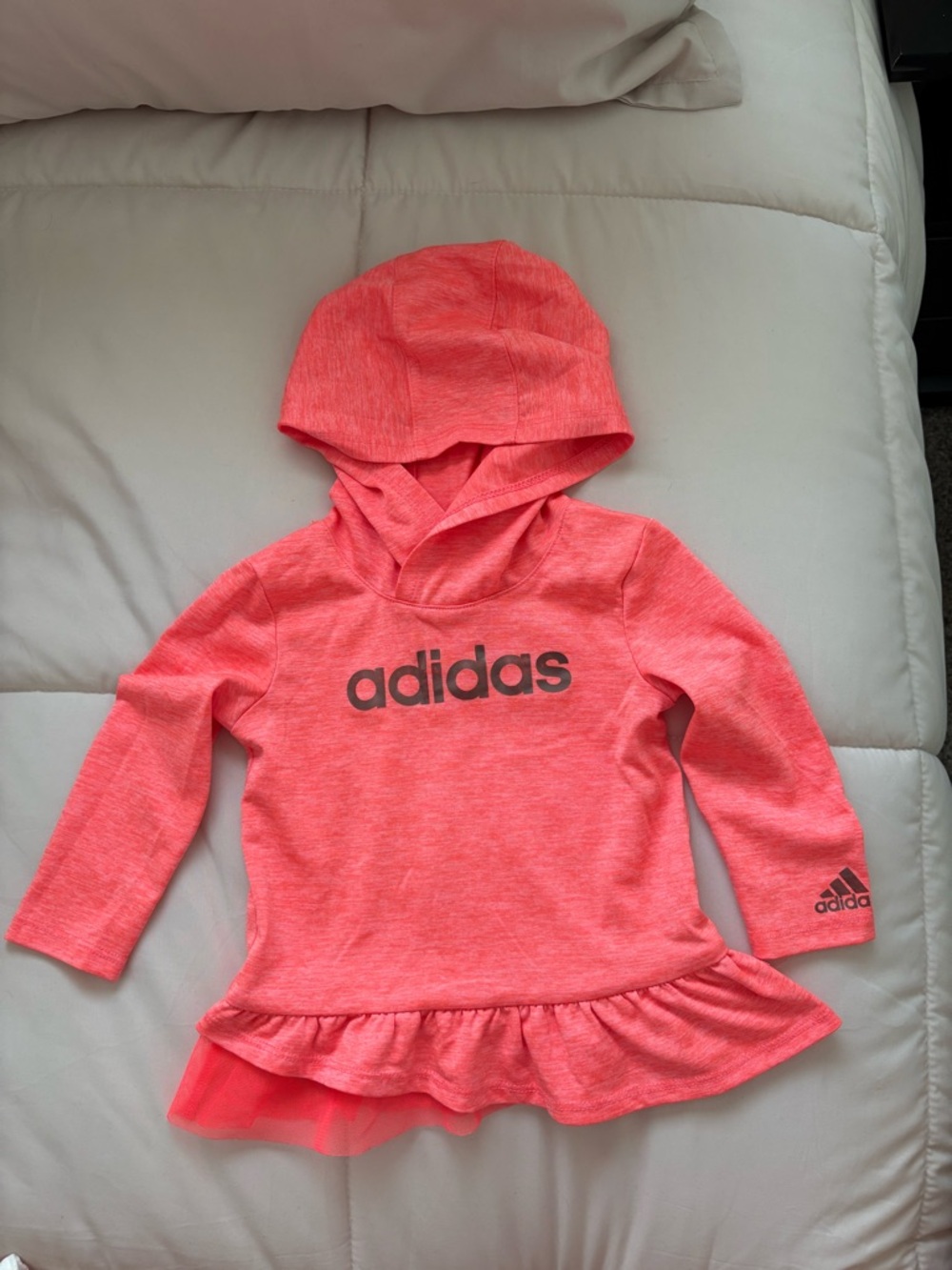 adidas Girls' Coral Pink Hooded Ruffle Pullover